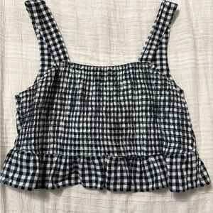American Eagle Tie Back Gingham Ruffle Crop Tank Top